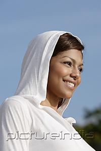 PictureIndia - woman wearing hooded sweater, smiling
