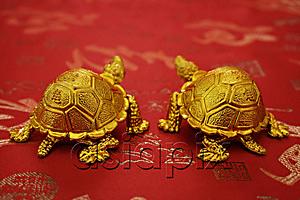 AsiaPix - Still life of a pair of gold tortoise figurines