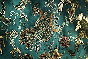 AsiaPix - Detail of jade green Chinese silk fabric