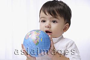 Asia Images Group - baby boy holding globe