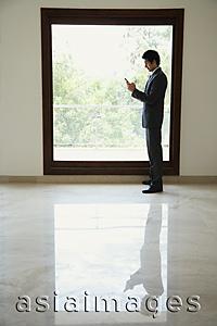 Asia Images Group - businessman using phone next to window