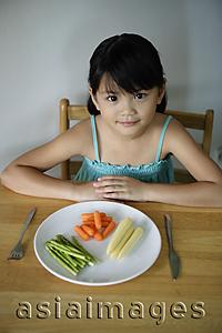 Asia Images Group - Little girl with plate of vegetables