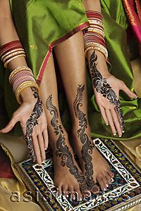 Asia Images Group - woman's hands and feet painted with henna
