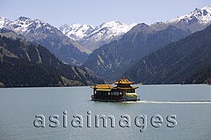 Asia Images Group - An excusrion boat on Tianshan Lake (Lake of Heaven), Wulumuqi, Xinjiang, China