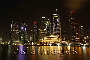 Asia Images Group - Night view of Fullerton Hotel and Shenton Way, Singapore
