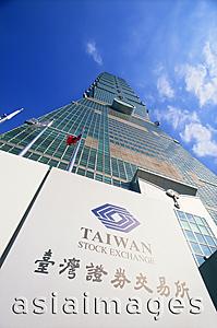 Asia Images Group - Taiwan,Taipei,Taiwan Stock Exchange Sign and Taipei 101 Skyscraper (1667 feet)