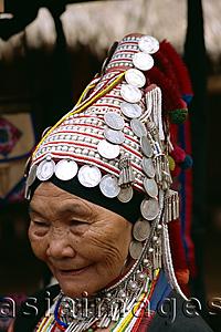 Asia Images Group - Thailand,Chiang Rai,Akha Hilltribe Woman Wearing Traditional Silver Headpiece