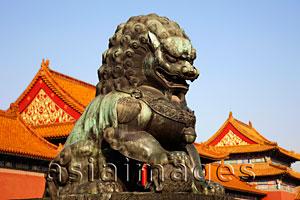 Asia Images Group - Palace Museum or Forbidden City,Bronze Lion Statue in Front of the Gate of Supreme Harmony. Beijing, China