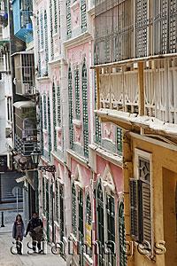 Asia Images Group - Portugese Colonial Architecture on street in Macau, China