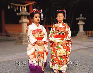 Asia Images Group - Japan, Shichi-Go-San Festival, two girls wearing  kimonos