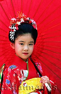 Asia Images Group - Japan, Shichi-Go-San Festival, seven year old girl with red umbrella