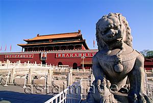 Asia Images Group - China, Beijing, Stone lion in front of Tiananmen Gate