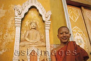 Asia Images Group - Cambodia, Phnom Penh, Young monk at Wat Sarawan