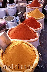 Asia Images Group - India, Delhi, Assortment of spices for sale at a spice market
