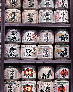 Asia Images Group - Japan, Casks of sake at temples, donated by companies