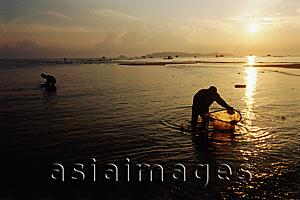 Asia Images Group - Malaysia, Marang, fishermen search for fish at low tide.