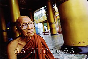 Asia Images Group - Myanmar (Burma), Yangon (Rangoon), An elderly Buddhist monk sitting at a meditation center.