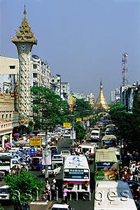 Asia Images Group - Myanmar (Burma), Yangon (Rangoon), Heavy traffic with Sule Pagoda in background