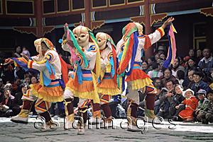 Asia Images Group - China, Szechuan (Sichuan), Kham region, Lamastic dancers  performing masked lama dance at monastery