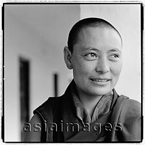 Asia Images Group - India, near Dharamsala, Dolma Ling Nunnery, Portrait of Tibetan nun.