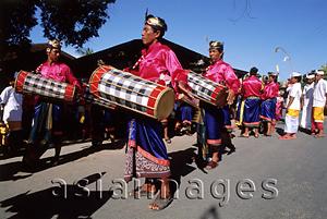 Asia Images Group - Indonesia, Bali, Tanjung Benoa, Drum players at Melasti ceremony. (grainy)