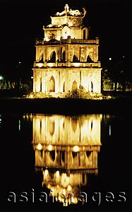 Asia Images Group - Vietnam, Hon Kiem Lake, Temple in the center of the lake at night.