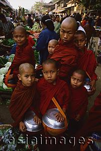 Asia Images Group - Myanmar (Burma), Sangaing, Young novice monks at Sangaing market.
