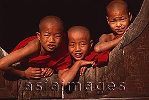 Asia Images Group - Myanmar (Burma), Inle Lake, Novice monks at Shweyaunghwe Kyaung monastery.