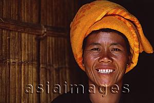 Asia Images Group - Myanmar (Burma), Near Kalaw, Pa-o woman in doorway of traditional house.
