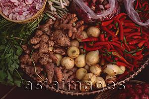 Asia Images Group - Vietnam, Cai Be, Mekong Delta, Vegetables and spices for sale.