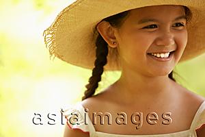 Asia Images Group - Young girl smiling, wearing hat, looking away
