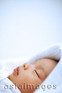 Asia Images Group - Baby wrapped in blanket, sleeping, head shot