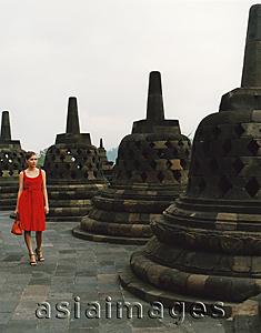 Asia Images Group - Eurasian model at Borobudur temple