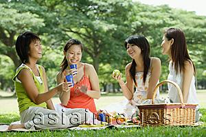 Asia Images Group - Young women sitting in park, having picnic