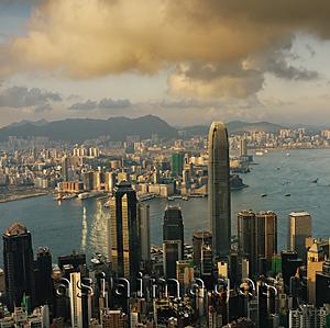 Asia Images Group - Hong Kong, Late afternoon, Central, Victoria harbour and Kowloon, viewed from the peak