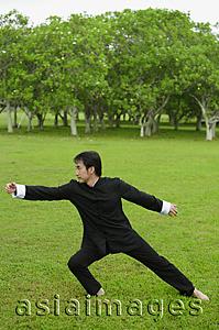 Asia Images Group - Man in park, practicing tai chi