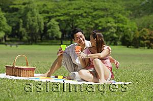 Asia Images Group - Couple having a picnic, sitting side by side