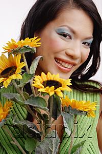AsiaPix - Young woman, with bouquet of flowers, portrait