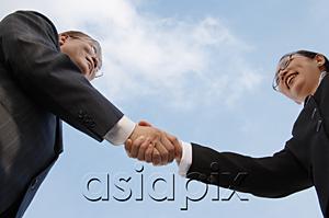 AsiaPix - Businessman and businesswoman shaking hands, low angle view