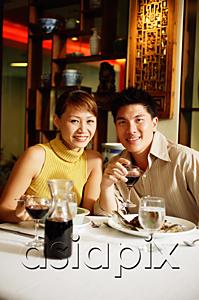 AsiaPix - Couple having dinner in Chinese restaurant, smiling at camera