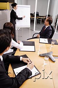AsiaPix - Business people in meeting, woman writing on flipchart
