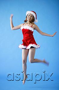 AsiaPix - Woman in Santa hat and red dress, jumping