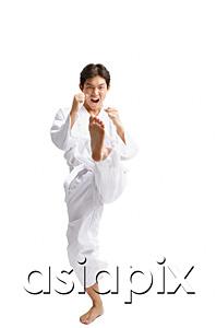AsiaPix - Young man doing martial arts, kicking
