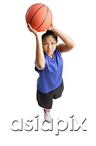 AsiaPix - Young woman with basketball, aiming for a shoot