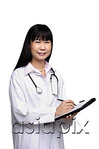 AsiaPix - Doctor with medical chart, smiling at camera