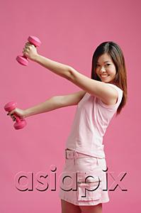 AsiaPix - Woman dressed in pink, lifting dumbbell