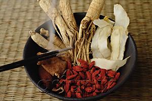 AsiaPix - Bowl filled with Chinese medicinal herbs