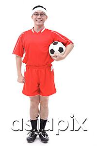 AsiaPix - Man in soccer uniform holding soccer ball, portrait