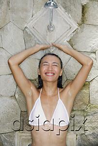 AsiaPix - Young woman in white bikini, taking a shower