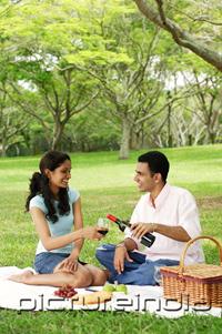 PictureIndia - Couple in park, having a picnic, man pouring wine for woman
